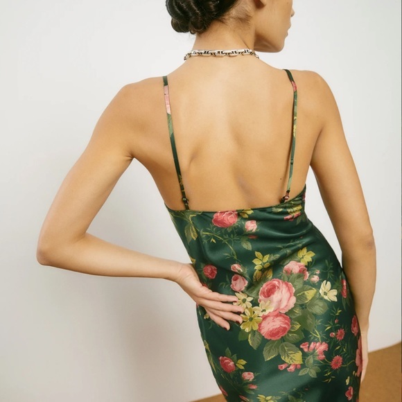 🌺 NWT Reformation Parma Silk Dress in Belvedere Green - Size Small - Picture 5 of 11